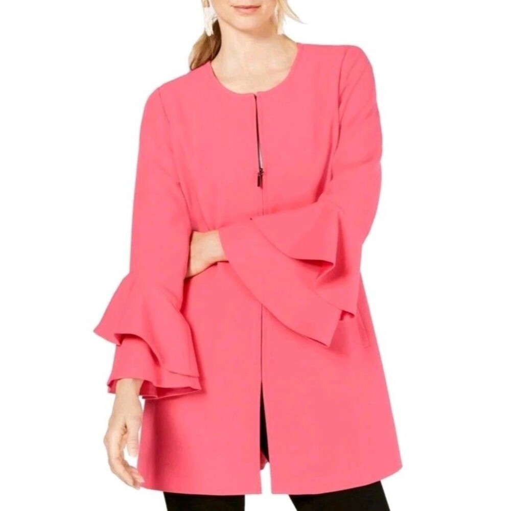 Alfani Jacket Womens XXL Pink Full Zip Ruffle Bell Sleeves Blouse Overcoat Boho